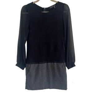 THML Drop Waist Long Sleeve Black/Grey Dress - Size XS